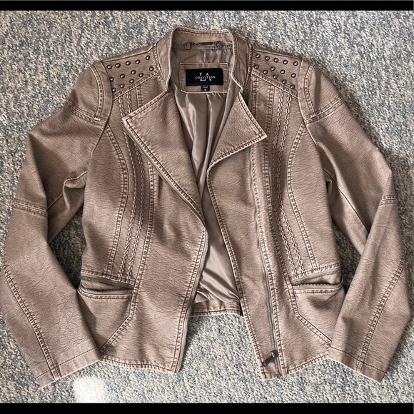 Taupe Studded Leather (Faux) Jacket- Medium - Picture 1 of 2